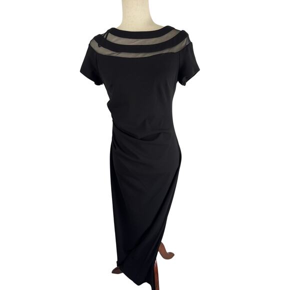 X BY XSCAPE ILLUSION BOAT NECK SHORT SLEEVE DRESS IN BLACK NWT WOMEN'S SIZE 8P - Picture 2 of 15